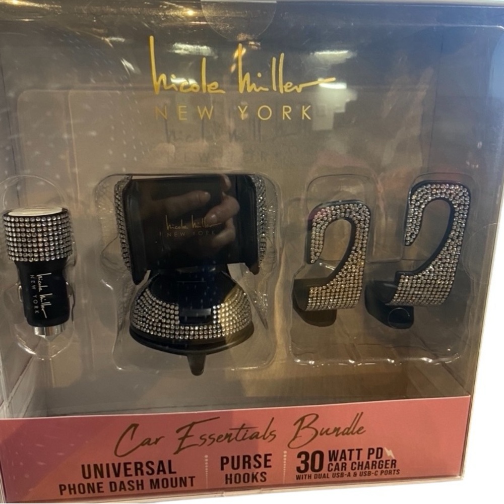 Bling Car mount_Charger_purse hooks_ Nicole Miller_ Bundle_car Accessory Set